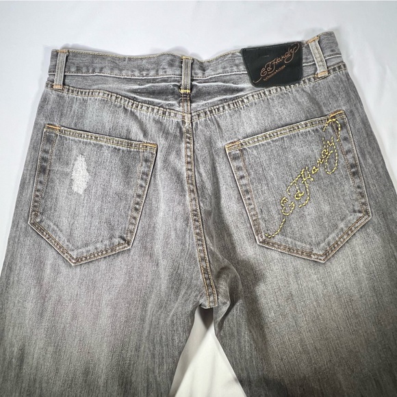 Ed Hardy Straight Leg Y2K Distressed Destroyed Embroidered Denim Jeans Size 36 - Picture 10 of 15